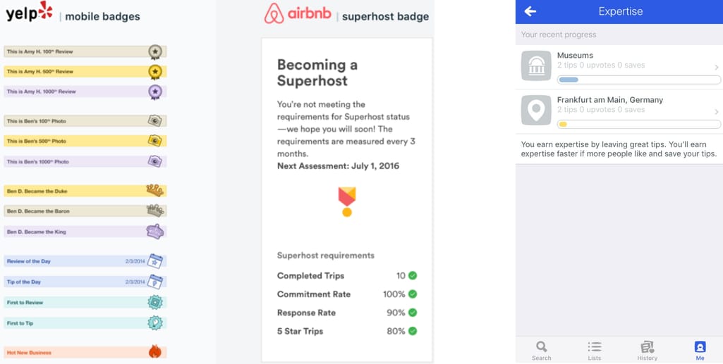 Yelp, Airbnb, and Foursquare reward systems
