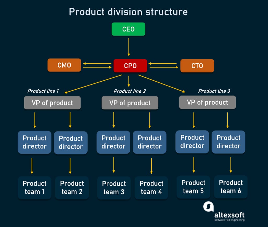 An example of a product division structure in a large company