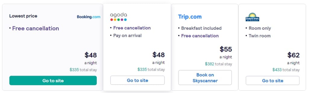 booking options on skyscanner