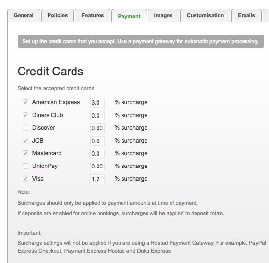 Setting up credit card surcharges