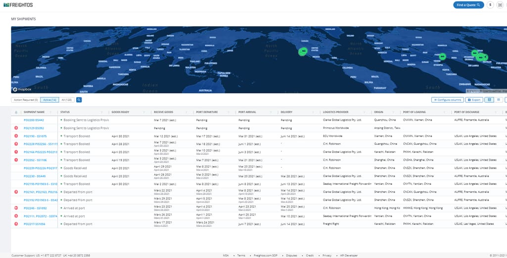 Freghtos Tracking interface