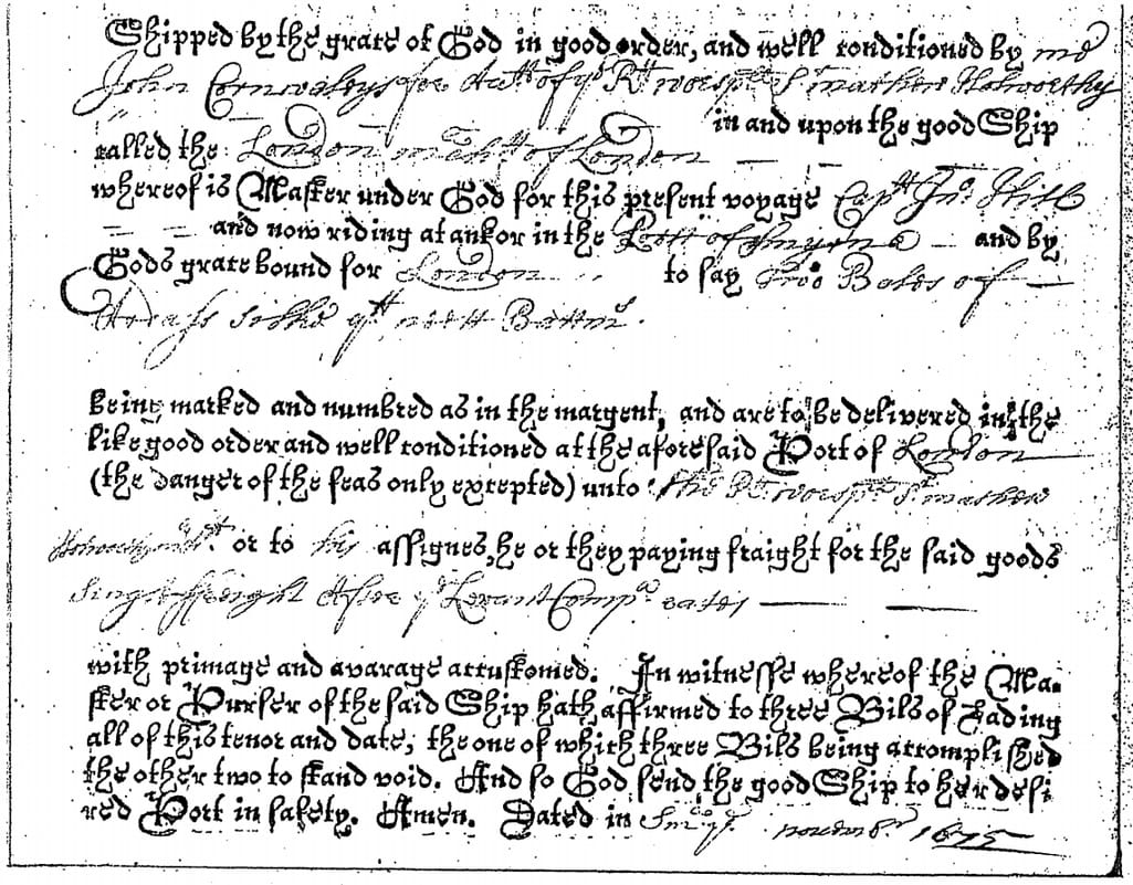 The scanned copy of the oldest bill of lading