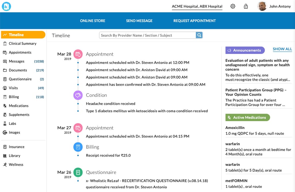 An example of a patient portal