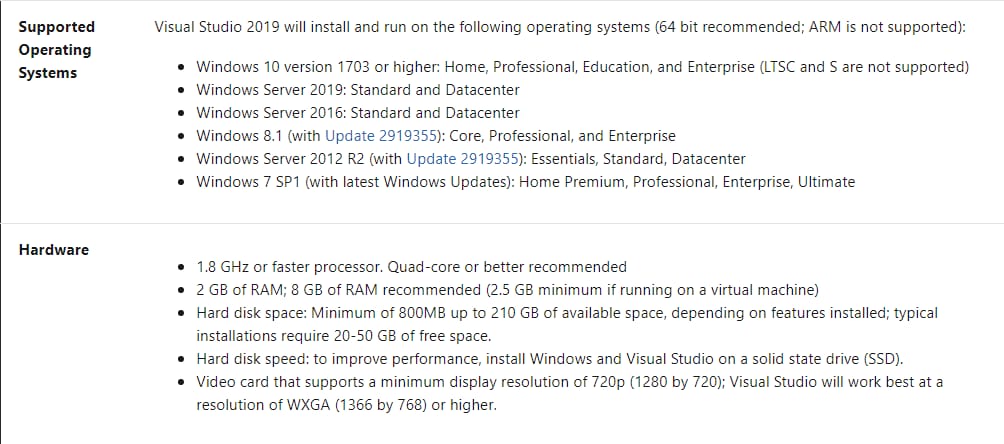 Example of portability and compatibility requirements of Visual Studio IDE