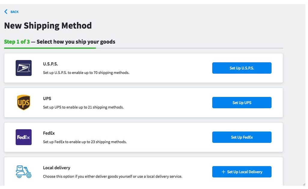 shipping method setup