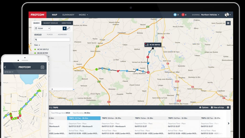 Frotcom GPS tracking desktop and mobile interface