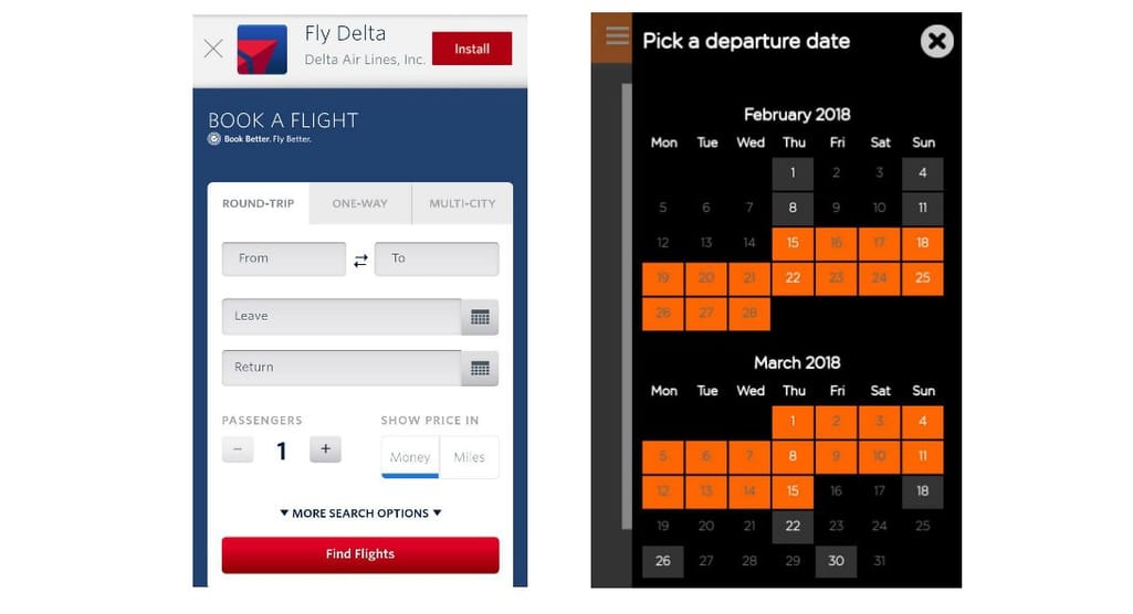 Delta and Easy Ject mobile experience