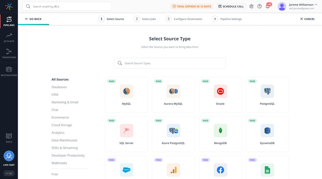 Hevo ELT pipeline dashboard. Source: Capterra