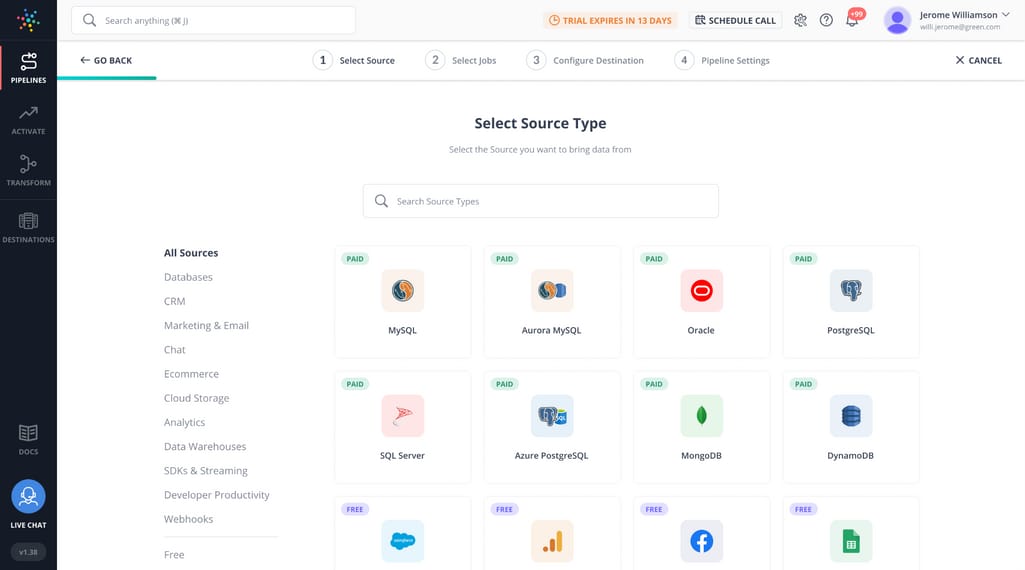 Hevo ELT pipeline dashboard. Source: Capterra 