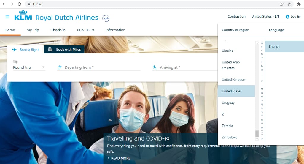 klm website version