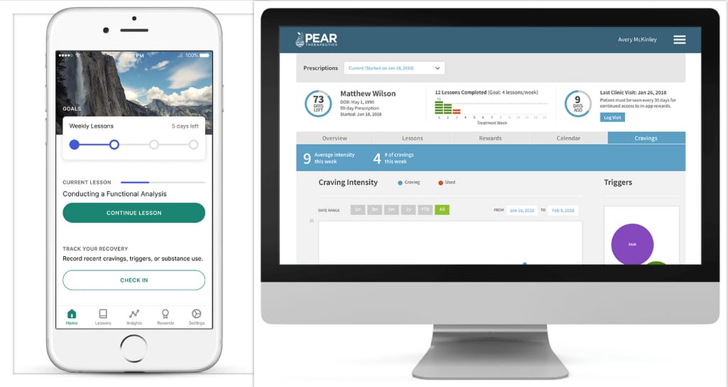 reSET application patient and clinician dashboards