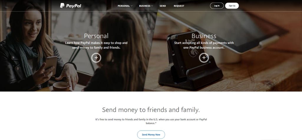 PayPal landing page