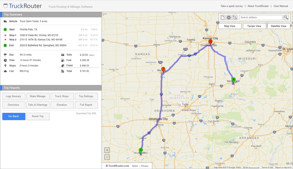 TruckRouter sample route