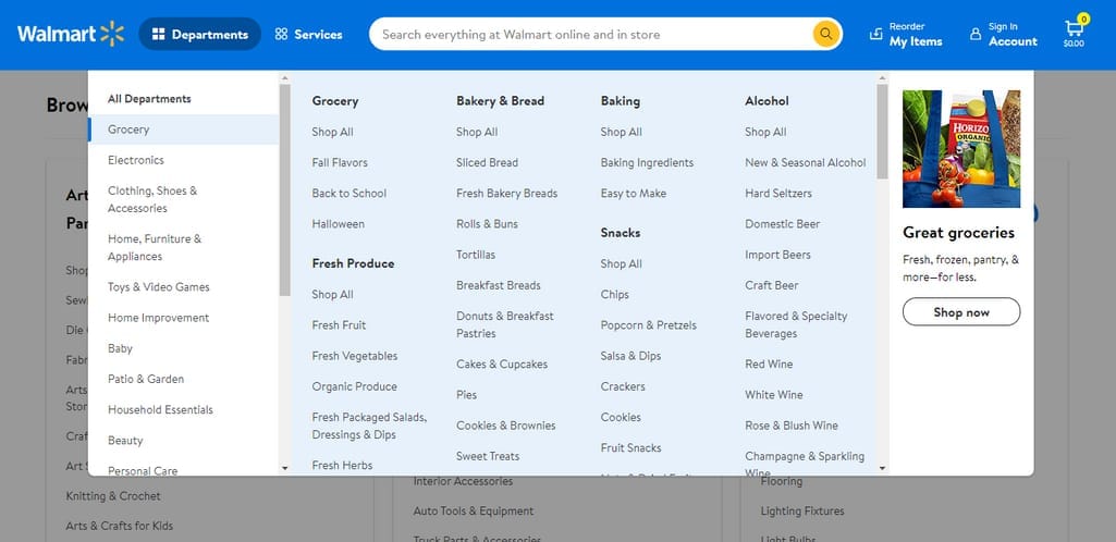 walmart website interface