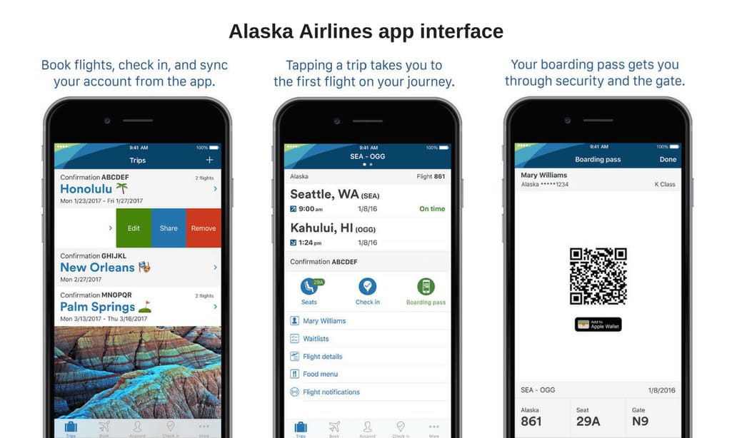 alaska airlines app interface