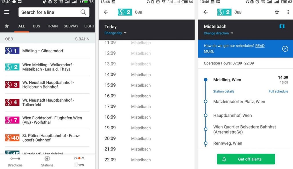 Moovit list of public transportation lines in Vienna