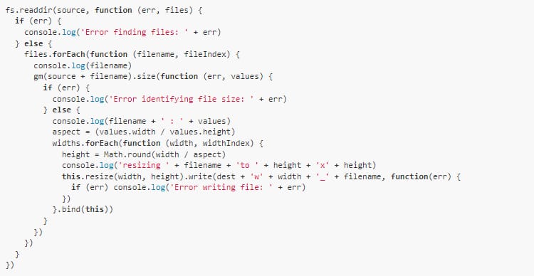 Example of code with nested callbacks