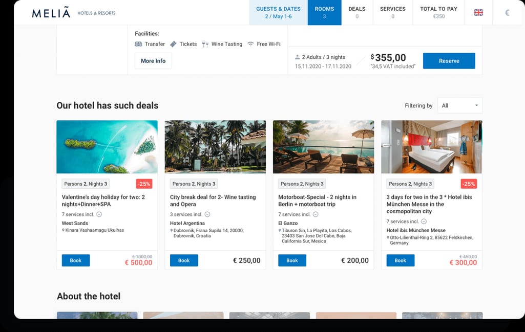 A section in the booking engine dedicated to deals