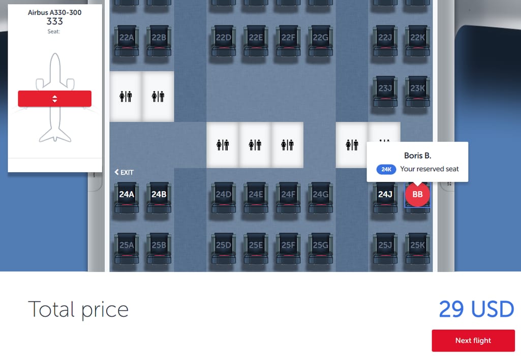 Seat selection at Turkish Airlines