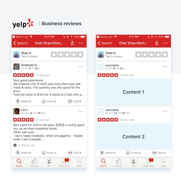 Yelp app reviews