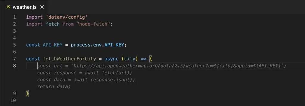 An example of a user typing a function signature and Tabnine suggesting a block of code