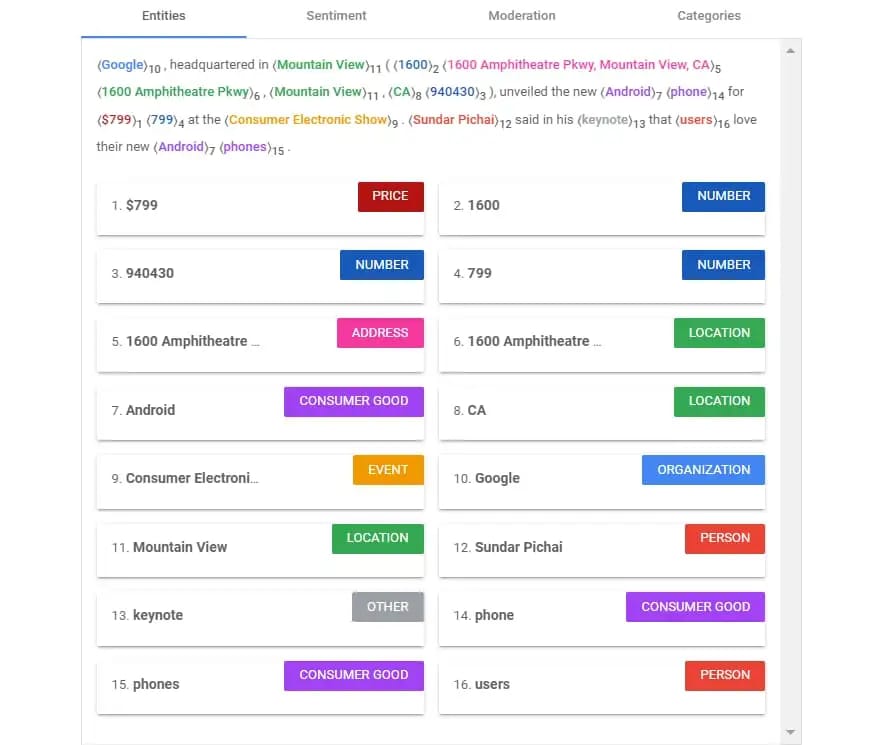 NLP API demo