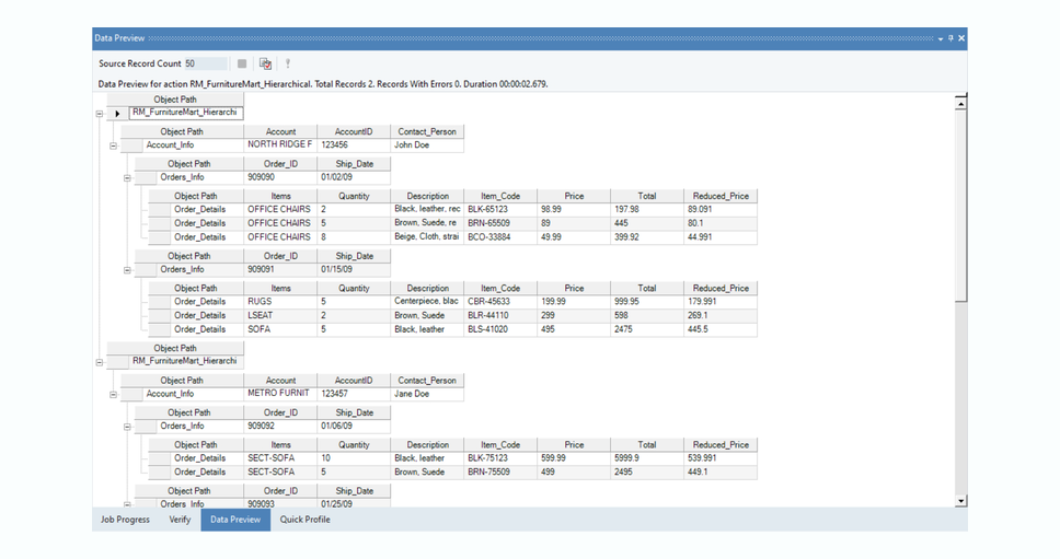 Data Preview window displays the extracted data before exporting.