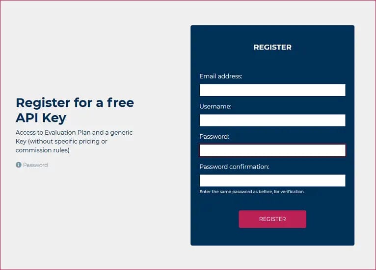 Registration for a free API Key at Hotelbeds screenshot