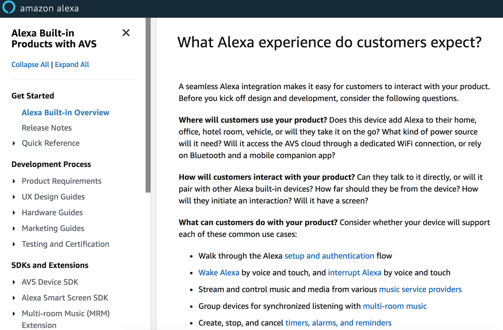Amazon Alexa API docs