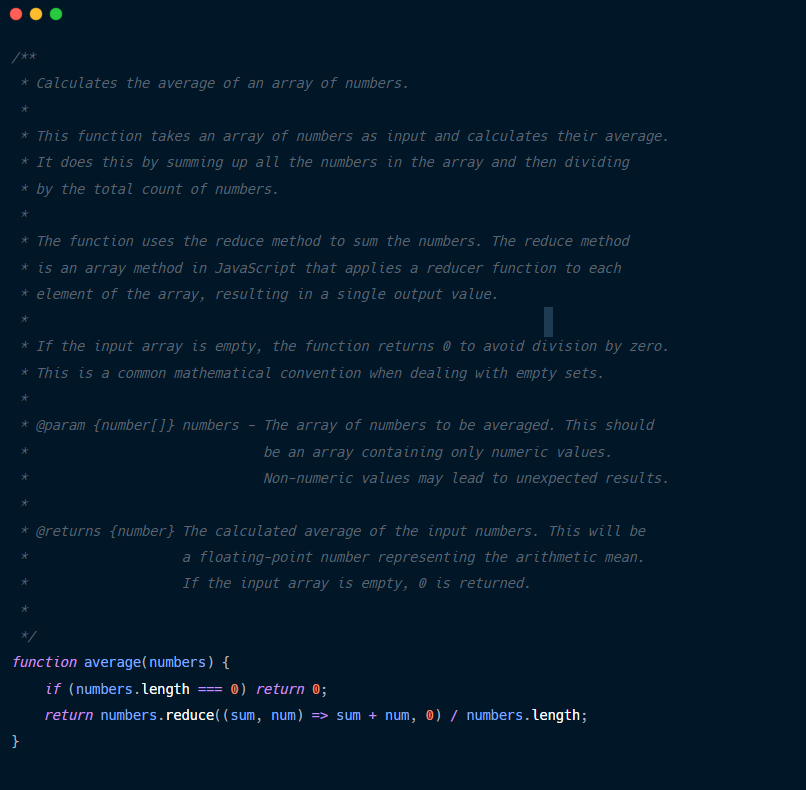 An overdocumented JavaScript code.