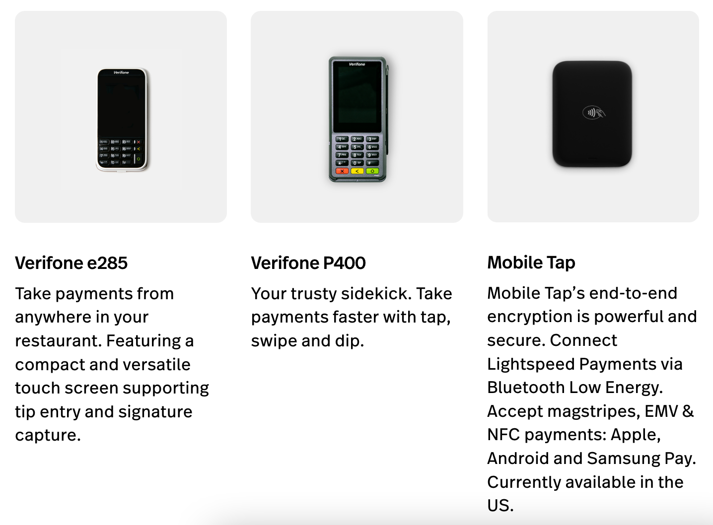 Types of mobile payment solutions, provided by Lightspeed POS. Source: Lightspeed