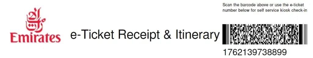 The sample e-ticket number