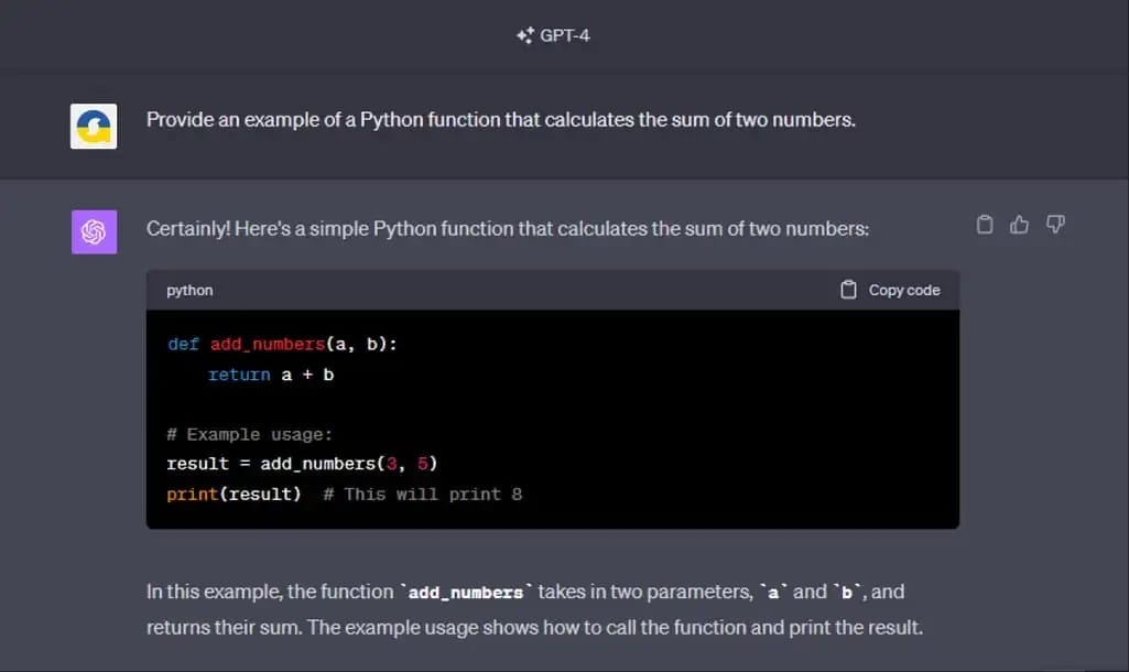 example of ChatGPT generating code