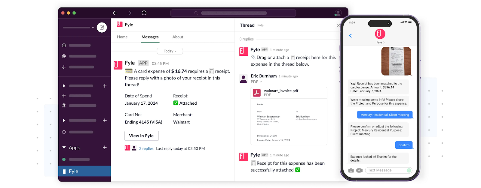 Employees can be notified of transactions via text or Slack. Source: Fyle