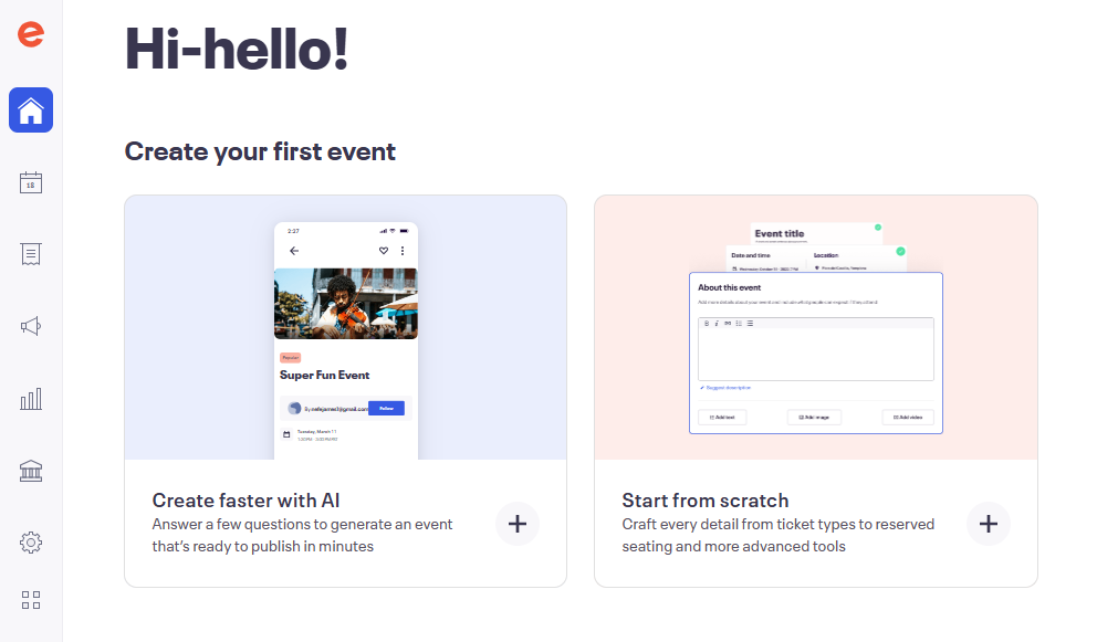 Eventbrite user dashboard