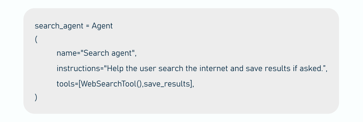 A simplified example of instructing a search agent