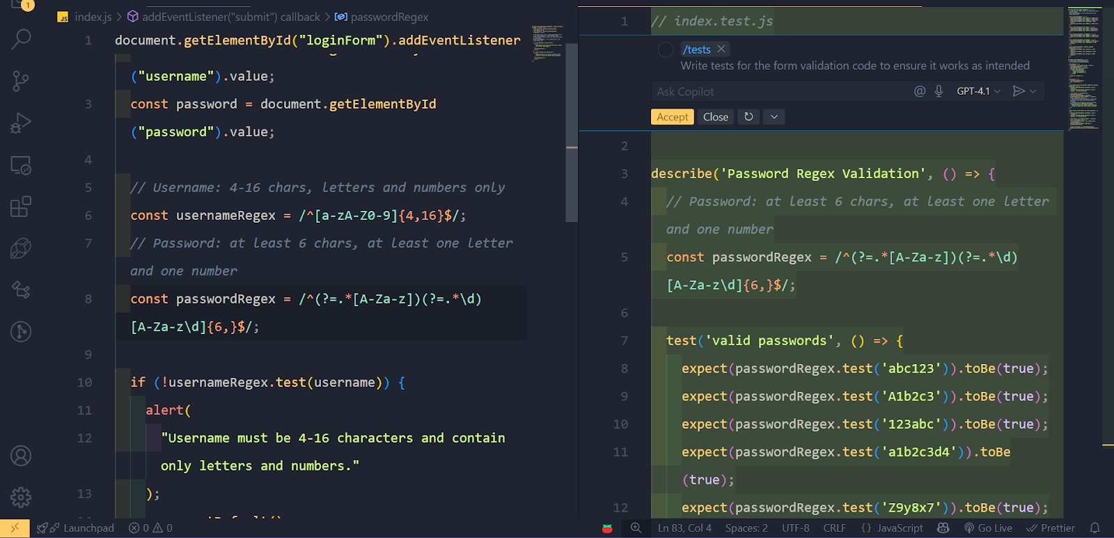 Unit and integration tests written using Jest on GitHub Copilot