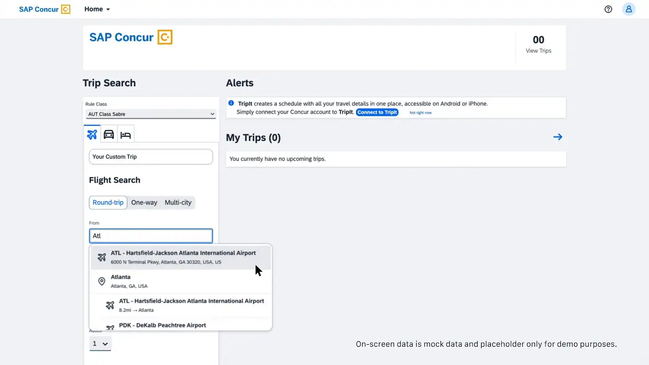 Example of a corporate travel booking interface. Source: SAP Concur