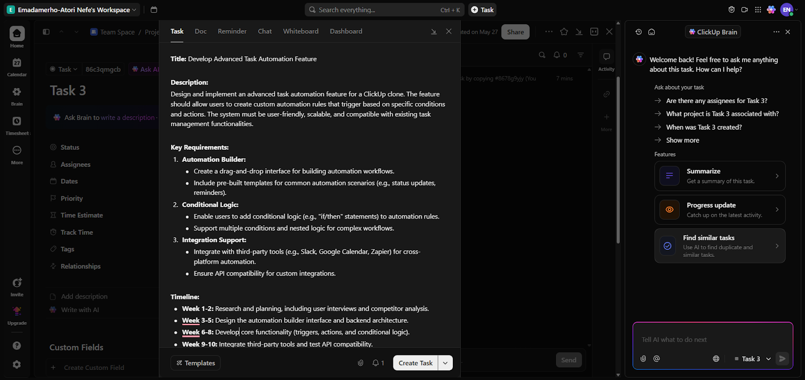 Task details generated with ClickUp’s AI solution