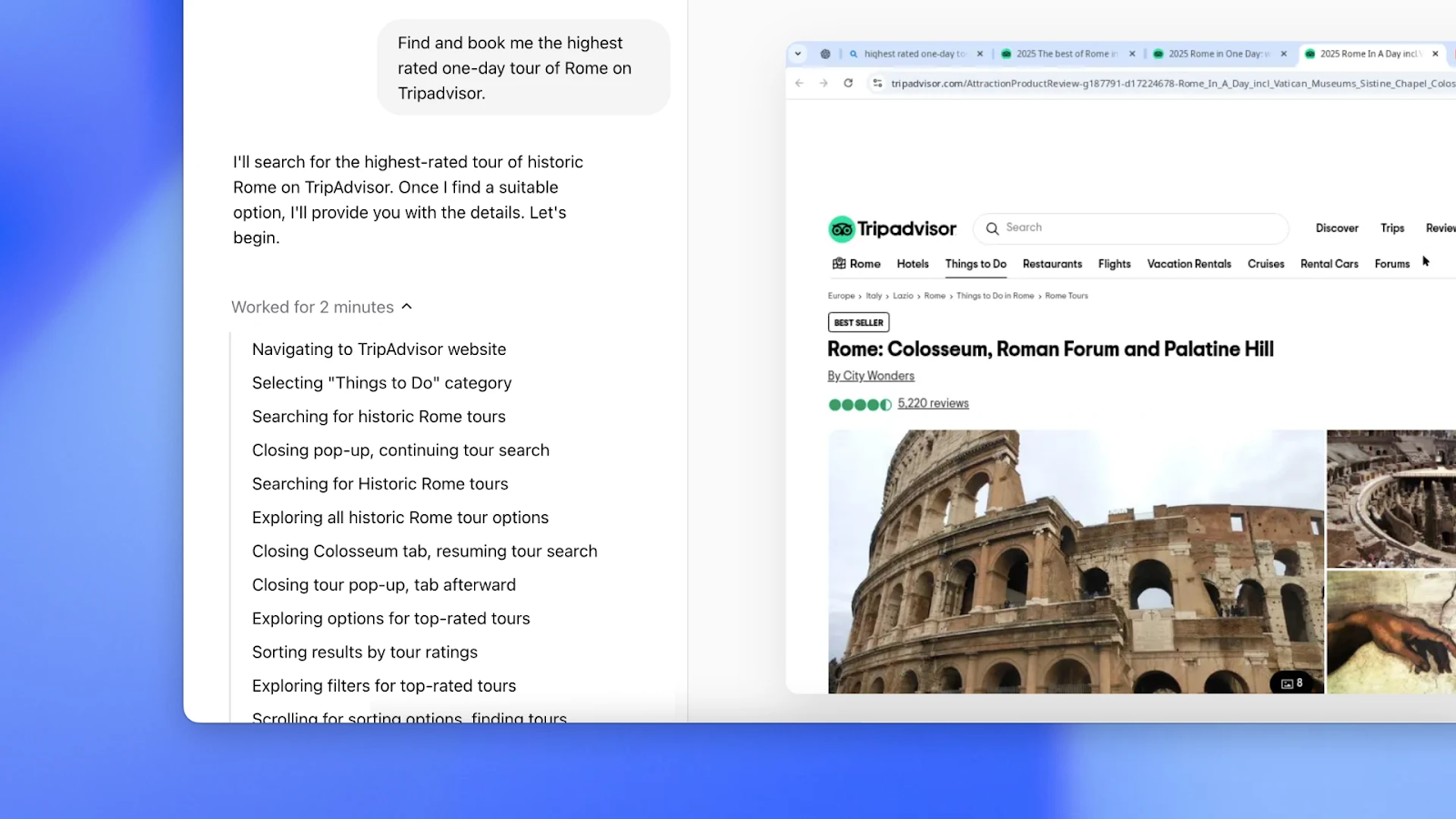 Operator booking a one-day tour of Rome on Tripadvisor