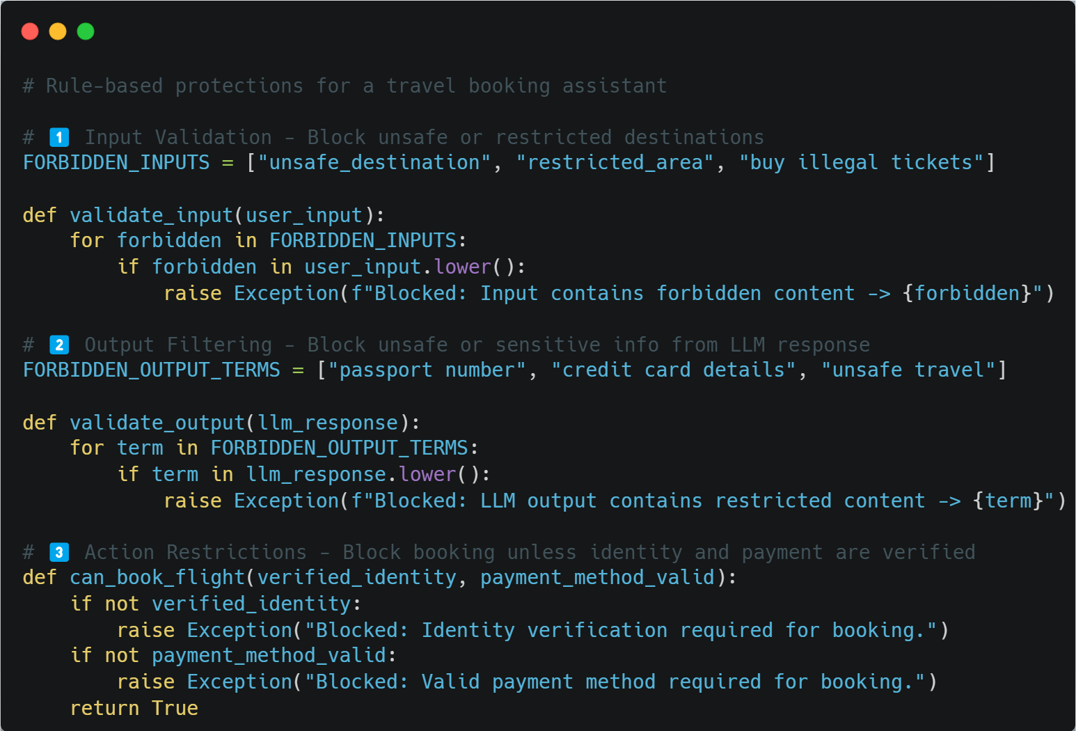 Custom rules to control the behaviour of an AI travel agent