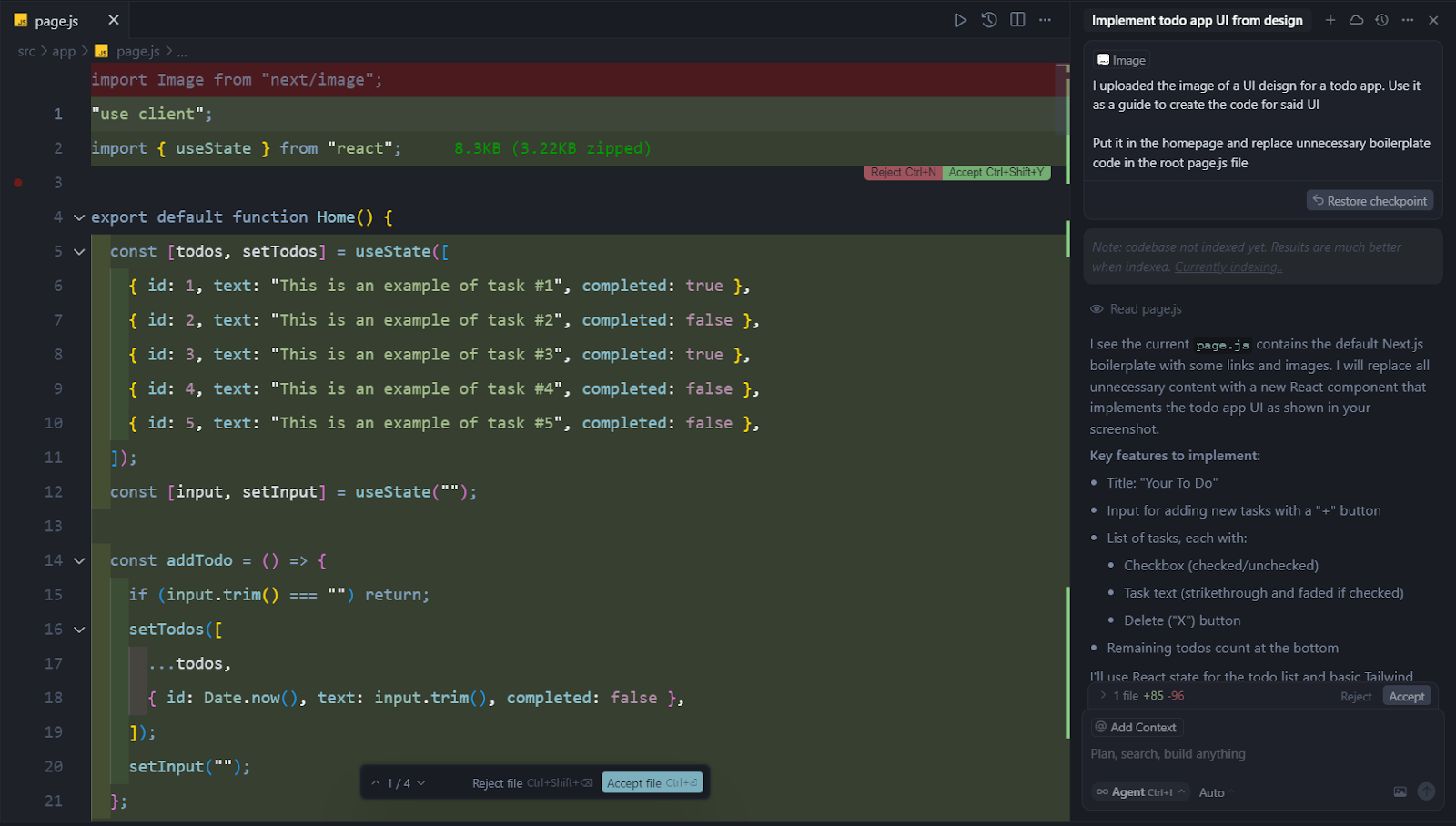 React.js code for the todo app generated by Cursor’s AI assistant