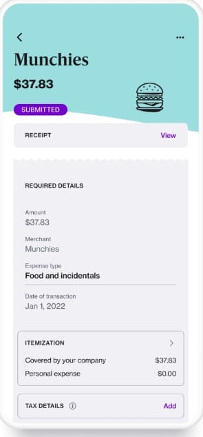 Submitting expenses via the mobile app during the business trip. Source: Navan
