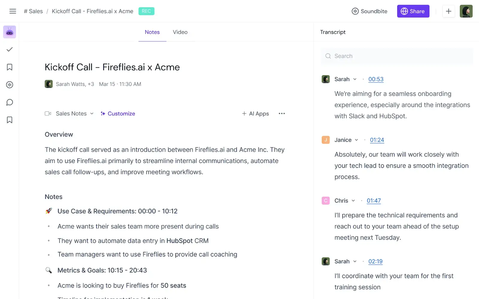 AI-generated transcripts from a meeting