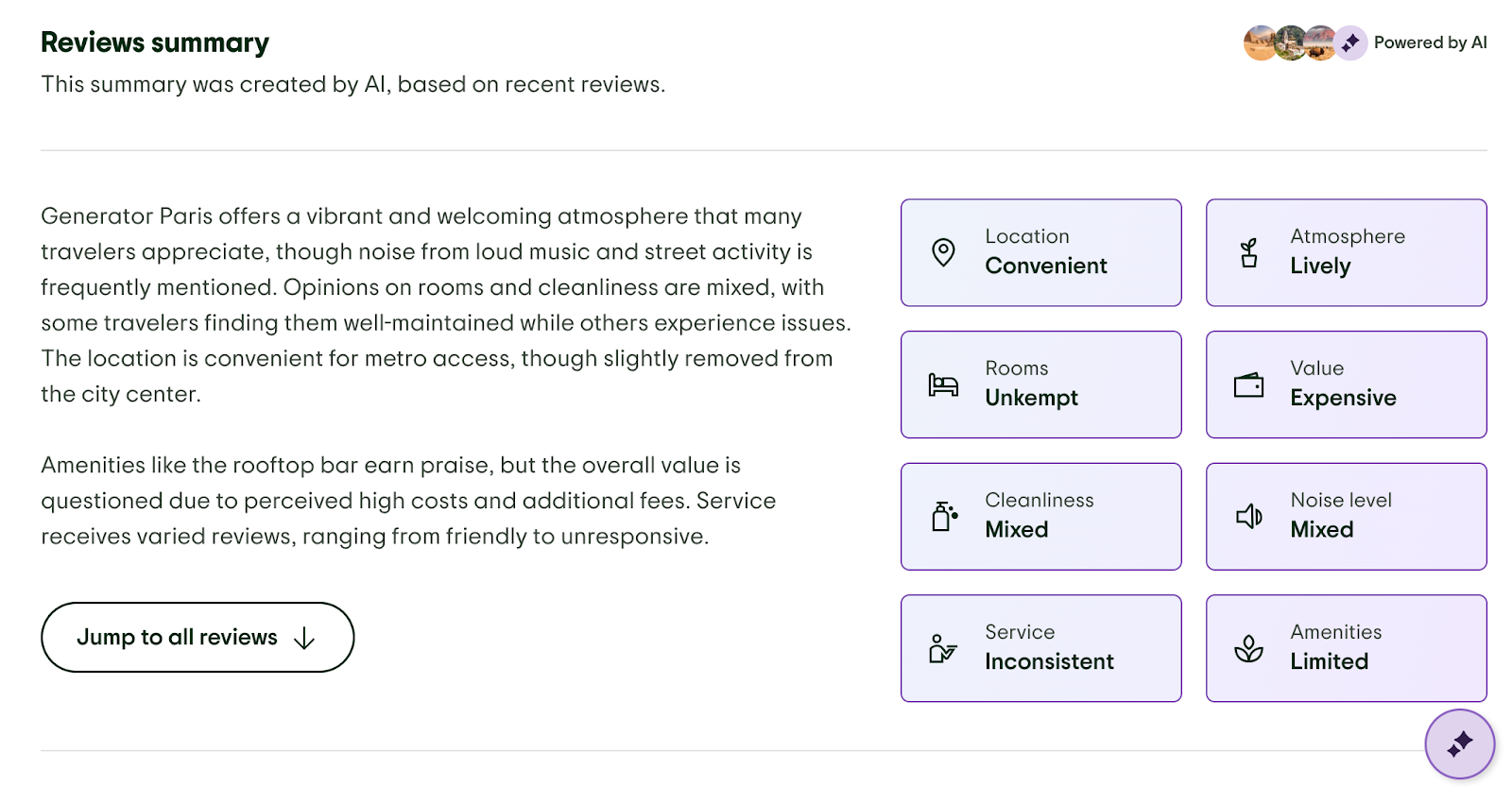 Tripadvisor’s reviews summary