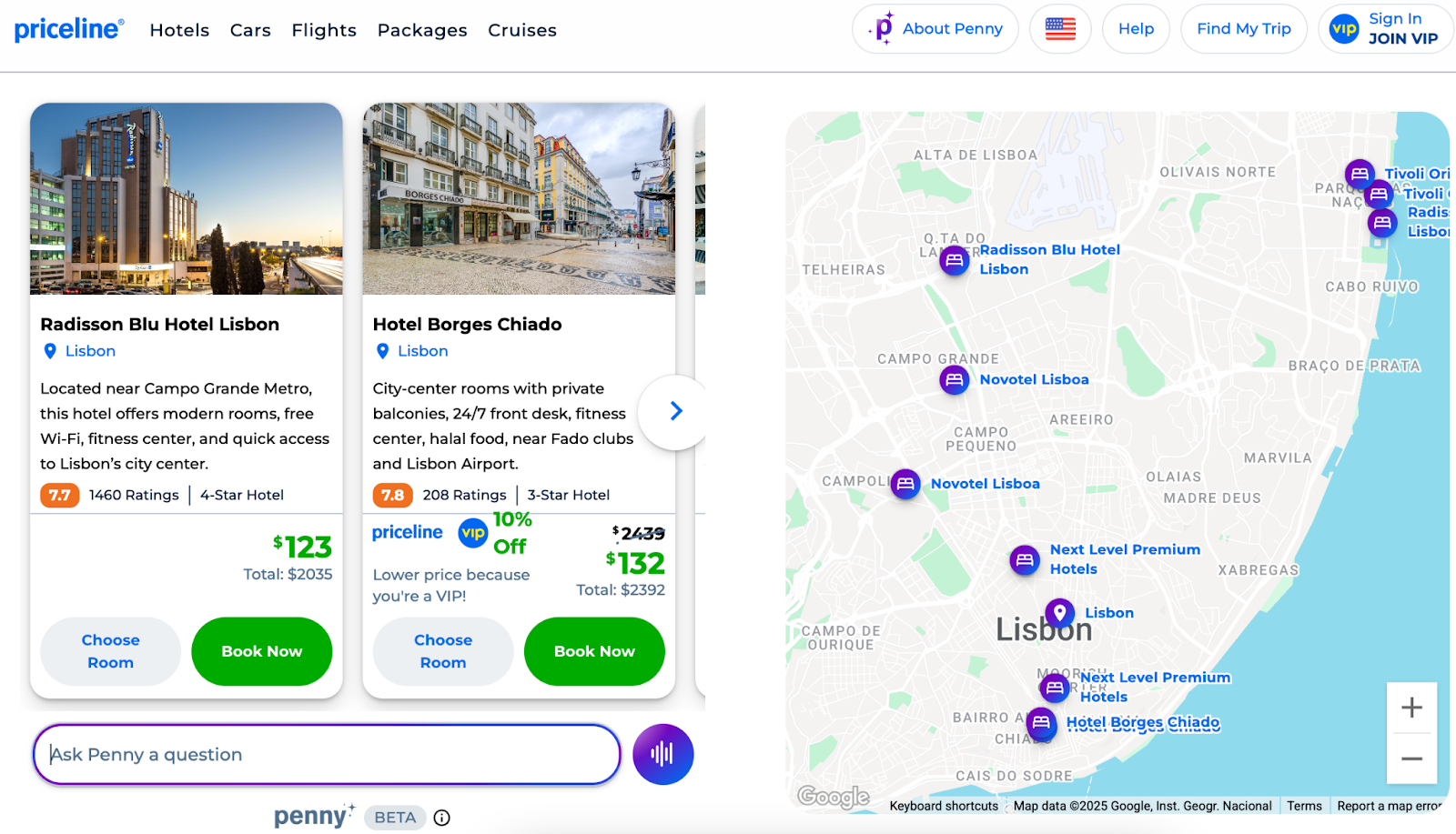 With Penny, you can book directly from the chat