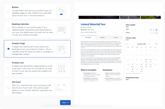 A customizable booking widget provided by Bókun