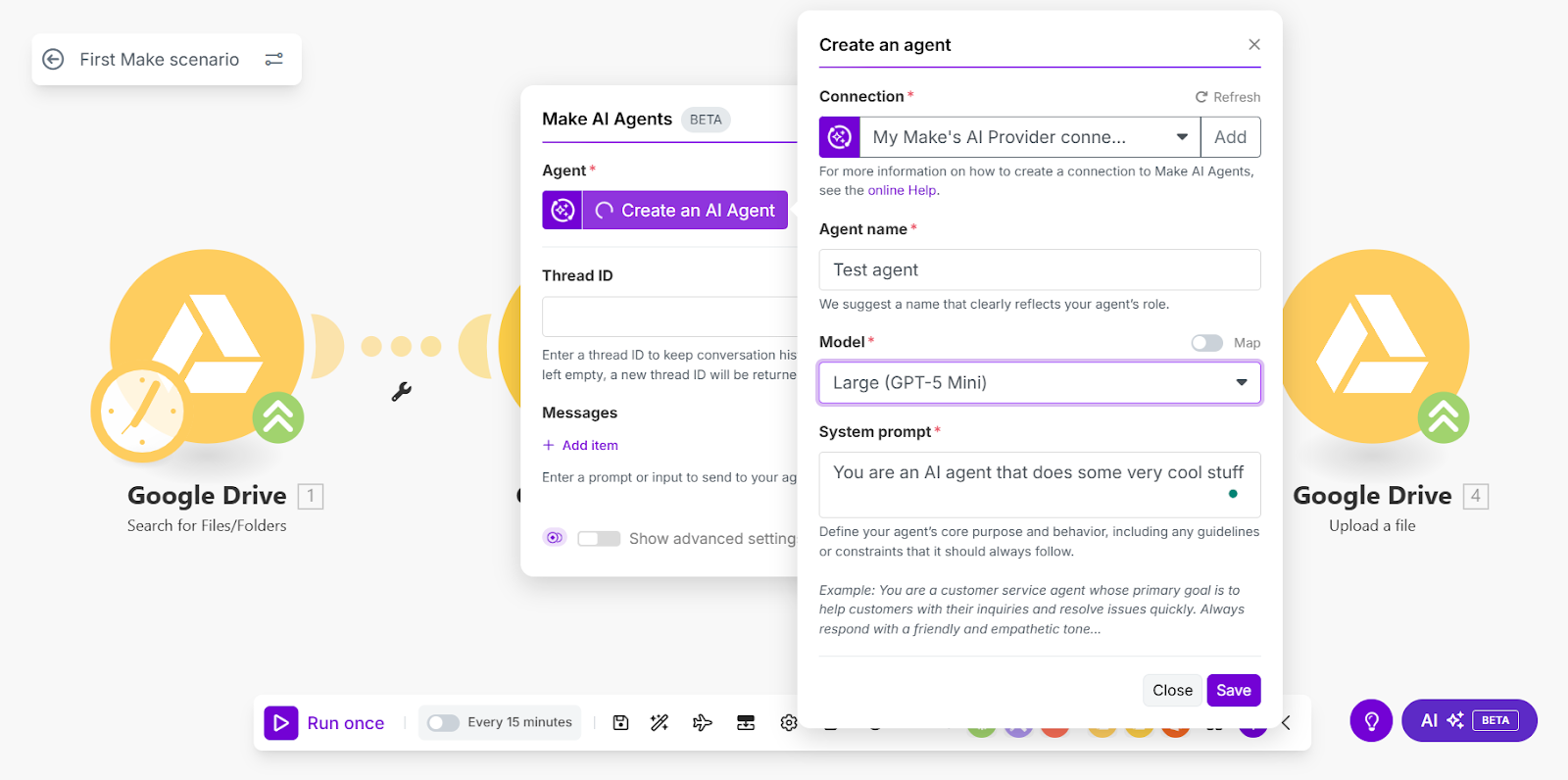 An AI agent being created on Make