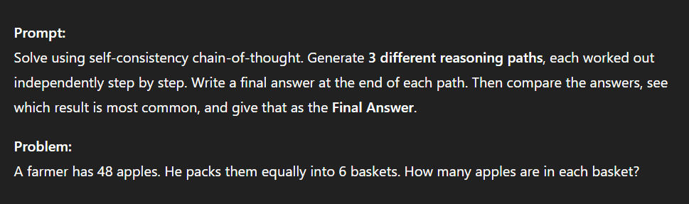 An example of a self-consistency CoT prompt in action
