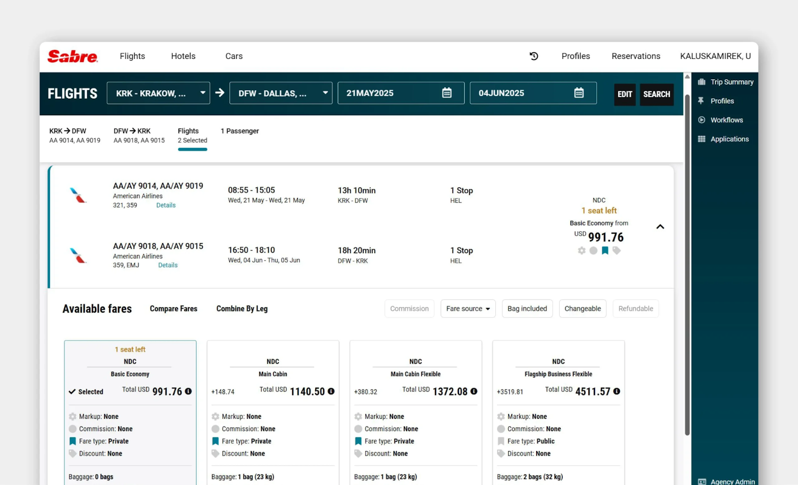 The shopping interface for travel agents. Source: Sabre